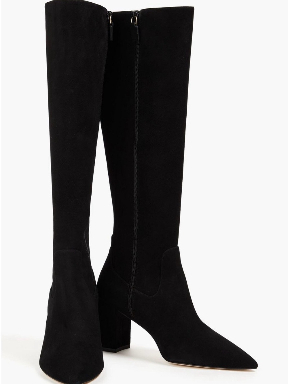 Stuart Weitzman “Renegade” Black Suede Pointed-Toe Block Heel Knee Boots